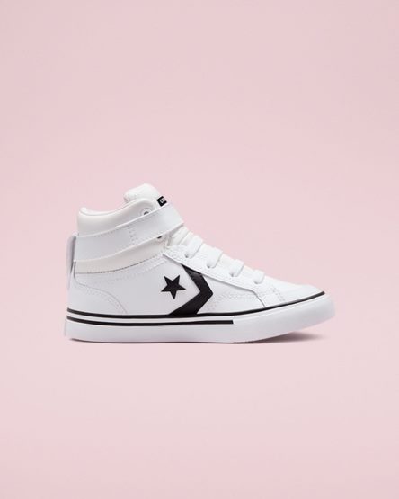 White / Black / White Converse Pro Blaze Strap Leather Boys' High Top Shoes | TH138K94I