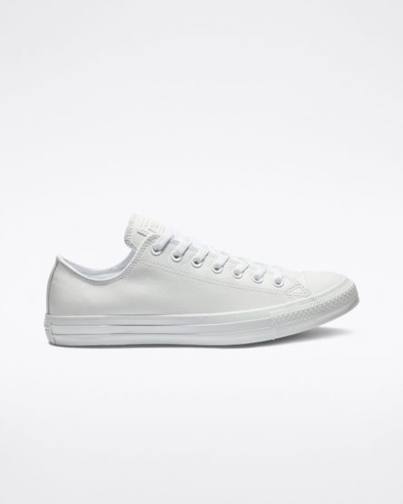 White Converse Chuck Taylor All Star Leather Men's Low Top Shoes | GN9K1IL84