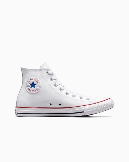 White Converse Chuck Taylor All Star Leather Women's High Top Shoes | KTL51I47K