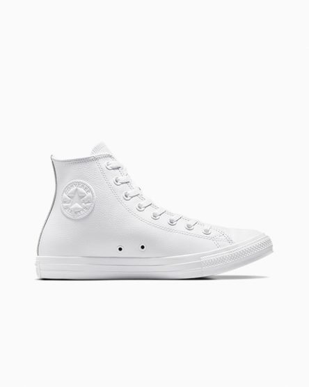 White Converse Chuck Taylor All Star Leather Women's High Top Shoes | ML593847I