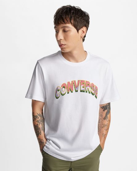 White Converse Cloud Fill Logo Men's T-Shirts | OXI594L78