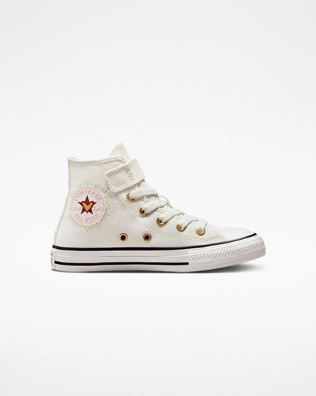 White / Dark Red Converse Chuck Taylor All Star Easy-On Hearts Girls' High Top Shoes | RS145I389