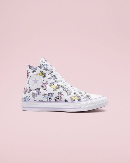 White / Grey Purple Converse Chuck Taylor All Star Unicorns Girls' High Top Shoes | EVILK4753