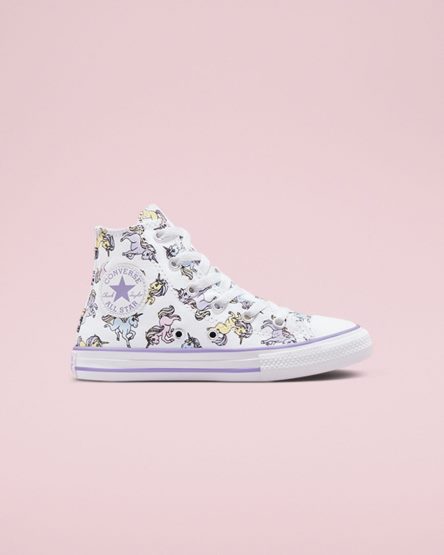 White / Grey Purple Converse Chuck Taylor All Star Unicorns Girls' High Top Shoes | JB154I8K7