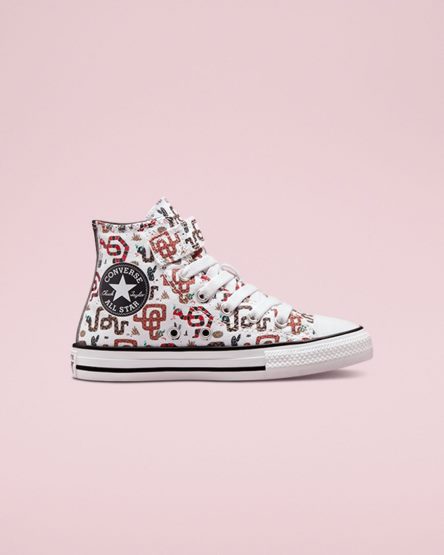 White / Grey / Red Converse Chuck Taylor All Star Easy-On Snake Boys' High Top Shoes | FT5I4K189