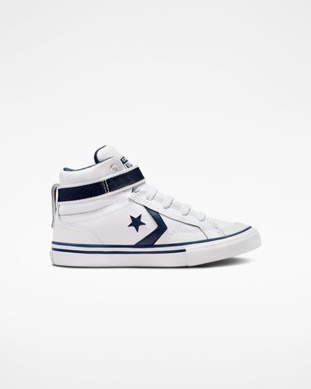 White / Navy / White Converse Pro Blaze Strap Easy-On Varsity Club Boys' High Top Shoes | ABKI8L314