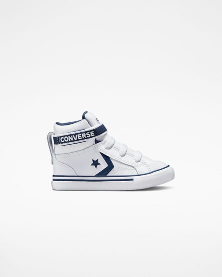 White / Navy / White Converse Pro Blaze Strap Easy-On Varsity Club Boys' High Top Shoes | QT7K893L5