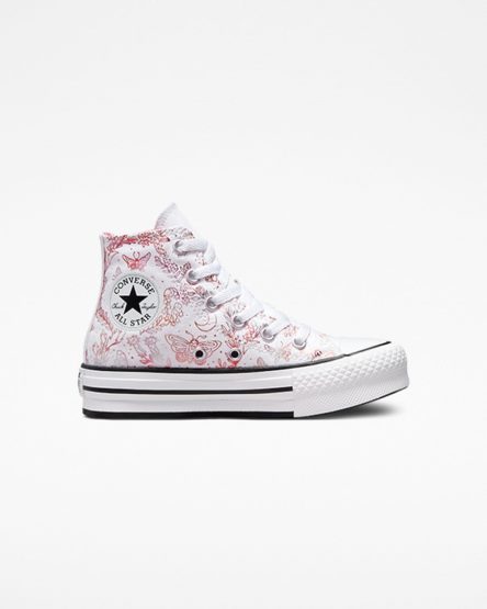 White / Pink / Black Converse Chuck Taylor All Star EVA Lift Butterfly Shine High Top Girls' Platform Shoes | LV5879I43