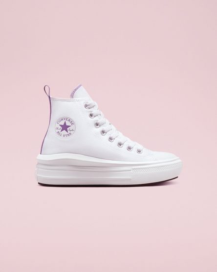 White / Purple / White Converse Chuck Taylor All Star Move High Top Girls' Platform Shoes | AW1L54387