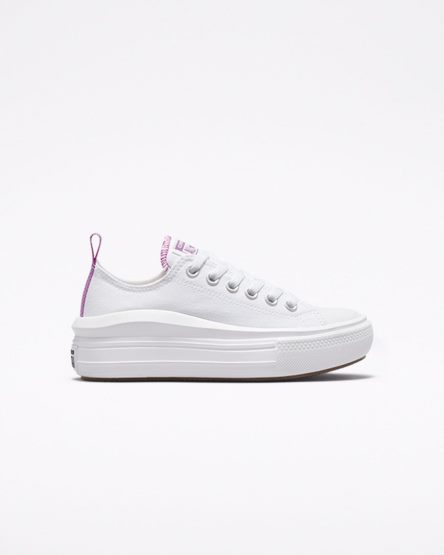 White / Purple / White Converse Chuck Taylor All Star Move Low Top Girls' Platform Shoes | DG394K8L5