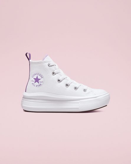 White / Purple / White Converse Chuck Taylor All Star Move High Top Girls' Platform Shoes | EXI98LK43