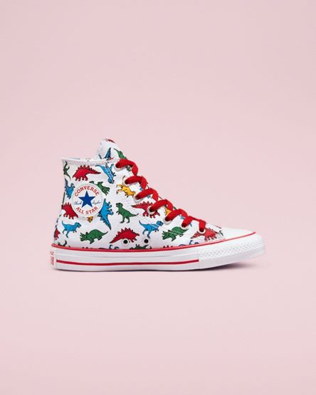 White / Red / Blue Converse Chuck Taylor All Star Dinosaurs Girls' High Top Shoes | TU4587K3I