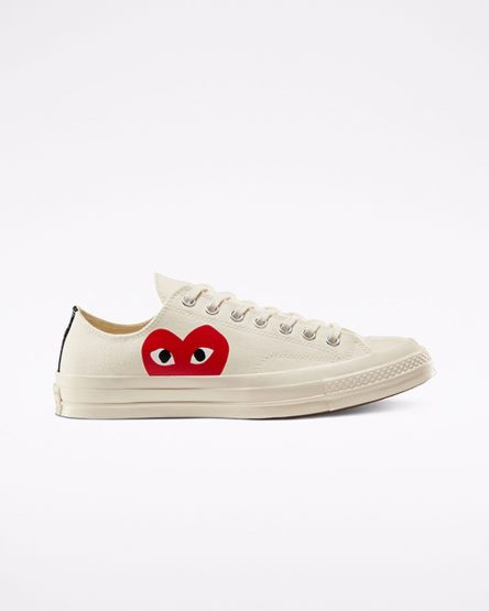 White / Red Converse x Comme des Garçons PLAY Chuck 70 Men's Low Top Shoes | GA7I5L8K4