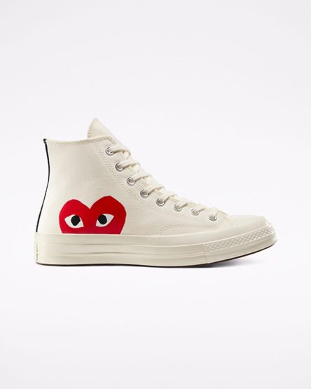 White / Red Converse x Comme des Garçons PLAY Chuck 70 Women's High Top Shoes | ZV39L14IK