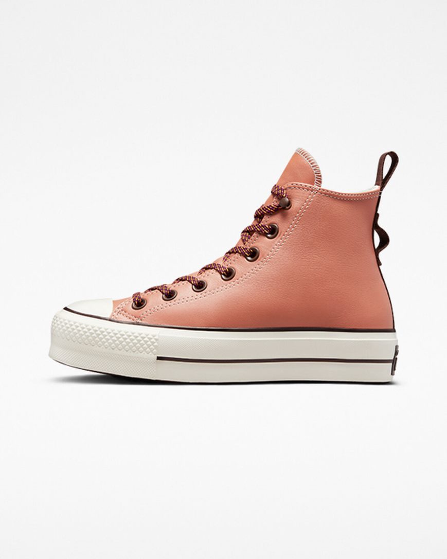 Apricot Converse Chuck Taylor All Star Lift Tonal Leather High Top Women's Platform Shoes | LI37I5814