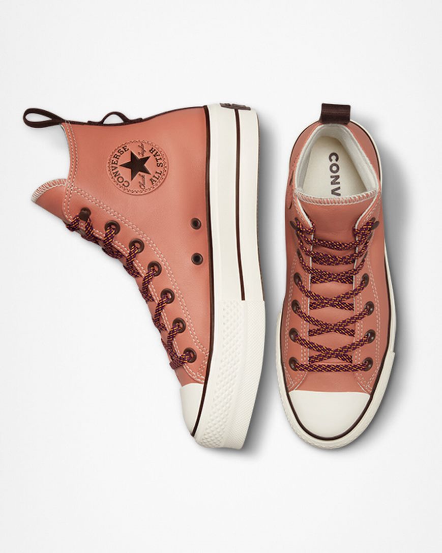 Apricot Converse Chuck Taylor All Star Lift Tonal Leather High Top Women's Platform Shoes | LI37I5814