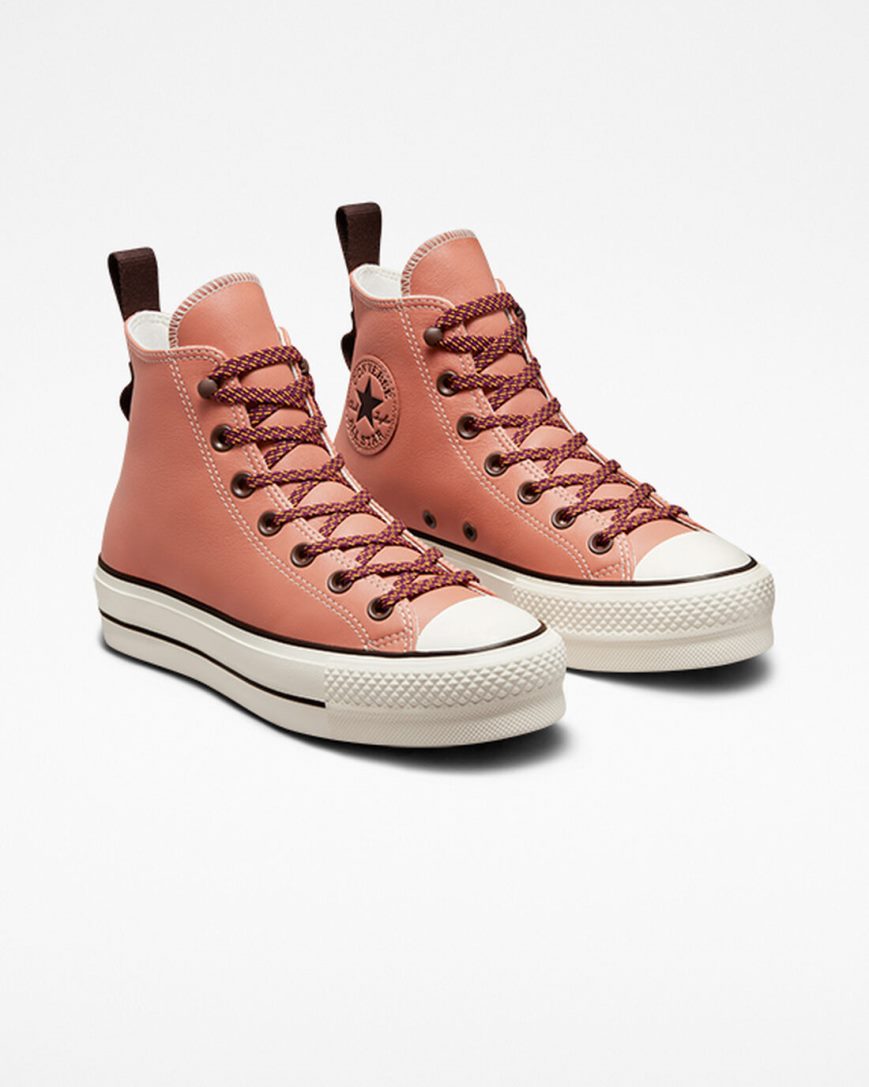 Apricot Converse Chuck Taylor All Star Lift Tonal Leather High Top Women's Platform Shoes | LI37I5814