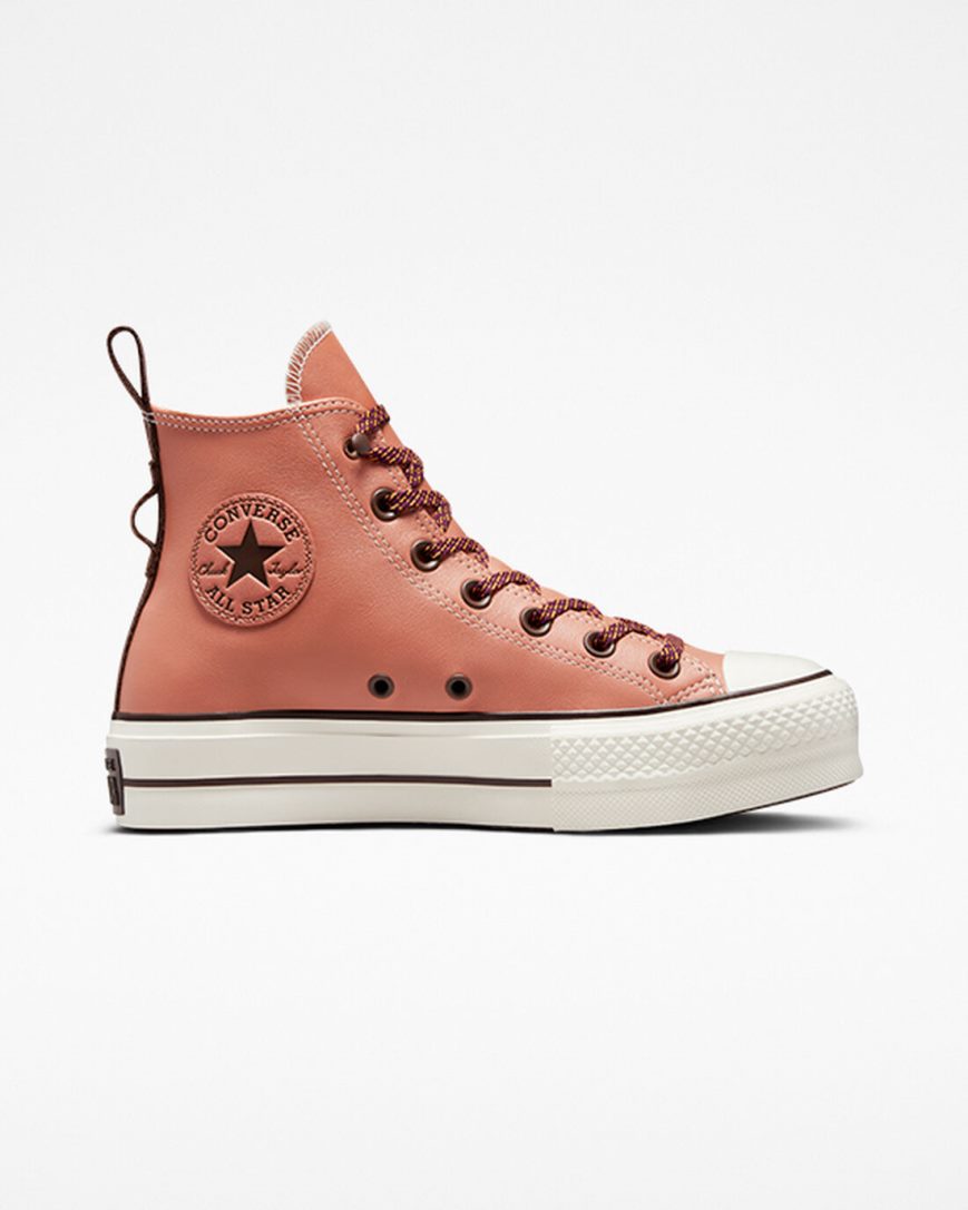 Apricot Converse Chuck Taylor All Star Lift Tonal Leather High Top Women\'s Platform Shoes | LI37I5814