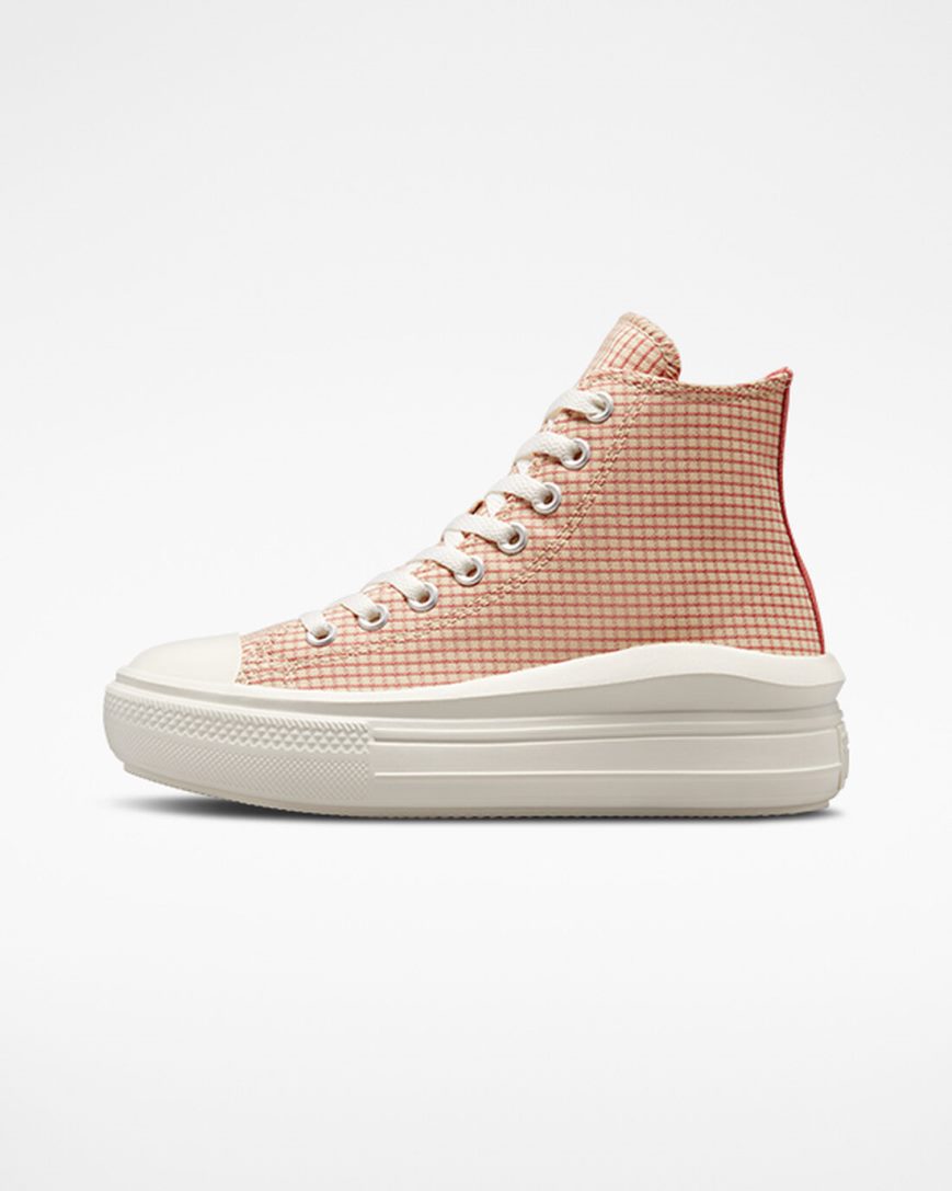 Apricot Converse Chuck Taylor All Star Move Checkered High Top Women's Platform Shoes | OS5KI931L