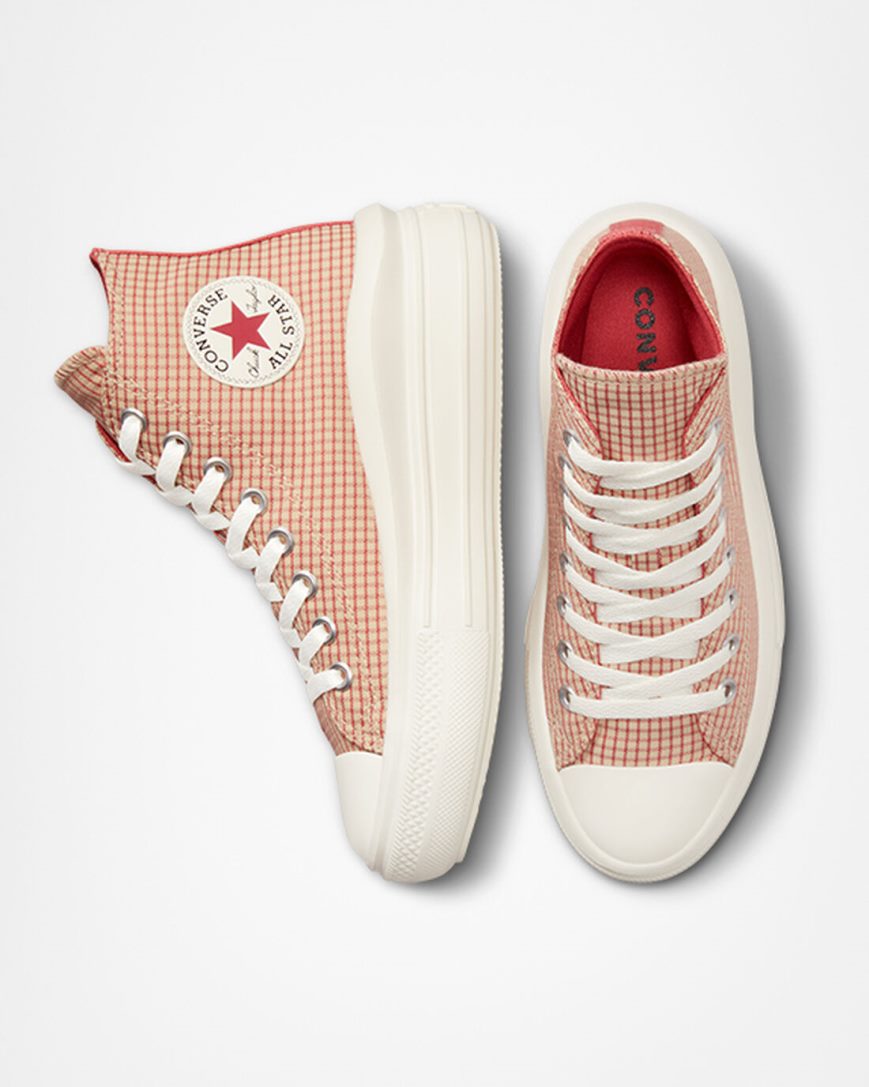 Apricot Converse Chuck Taylor All Star Move Checkered High Top Women's Platform Shoes | OS5KI931L