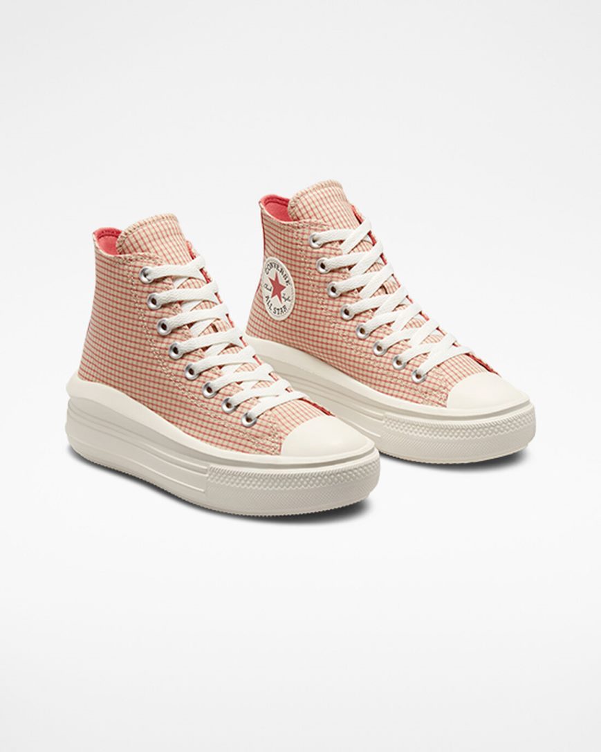 Apricot Converse Chuck Taylor All Star Move Checkered High Top Women's Platform Shoes | OS5KI931L