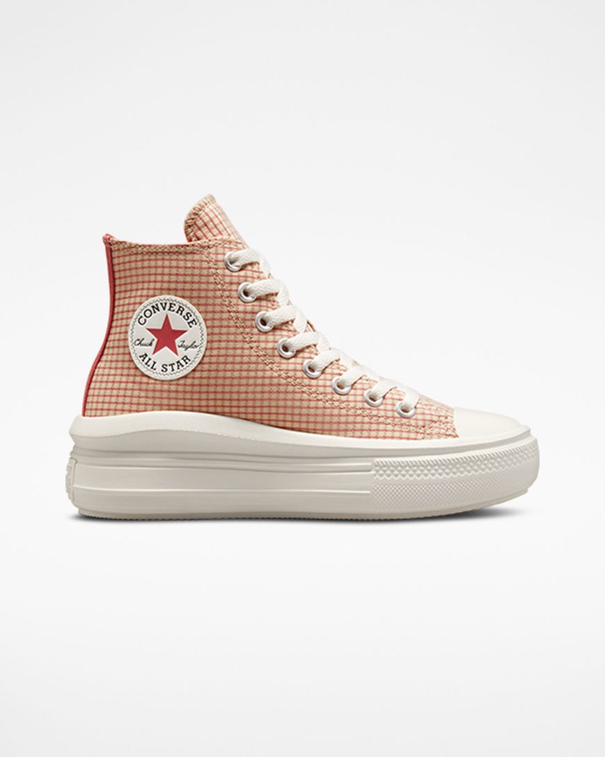 Apricot Converse Chuck Taylor All Star Move Checkered High Top Women\'s Platform Shoes | OS5KI931L