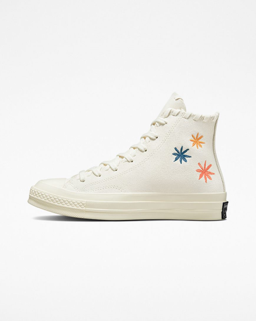 Beige / Beige White Converse Chuck 70 Embroidered Florals Women's High Top Shoes | TZI98LK34