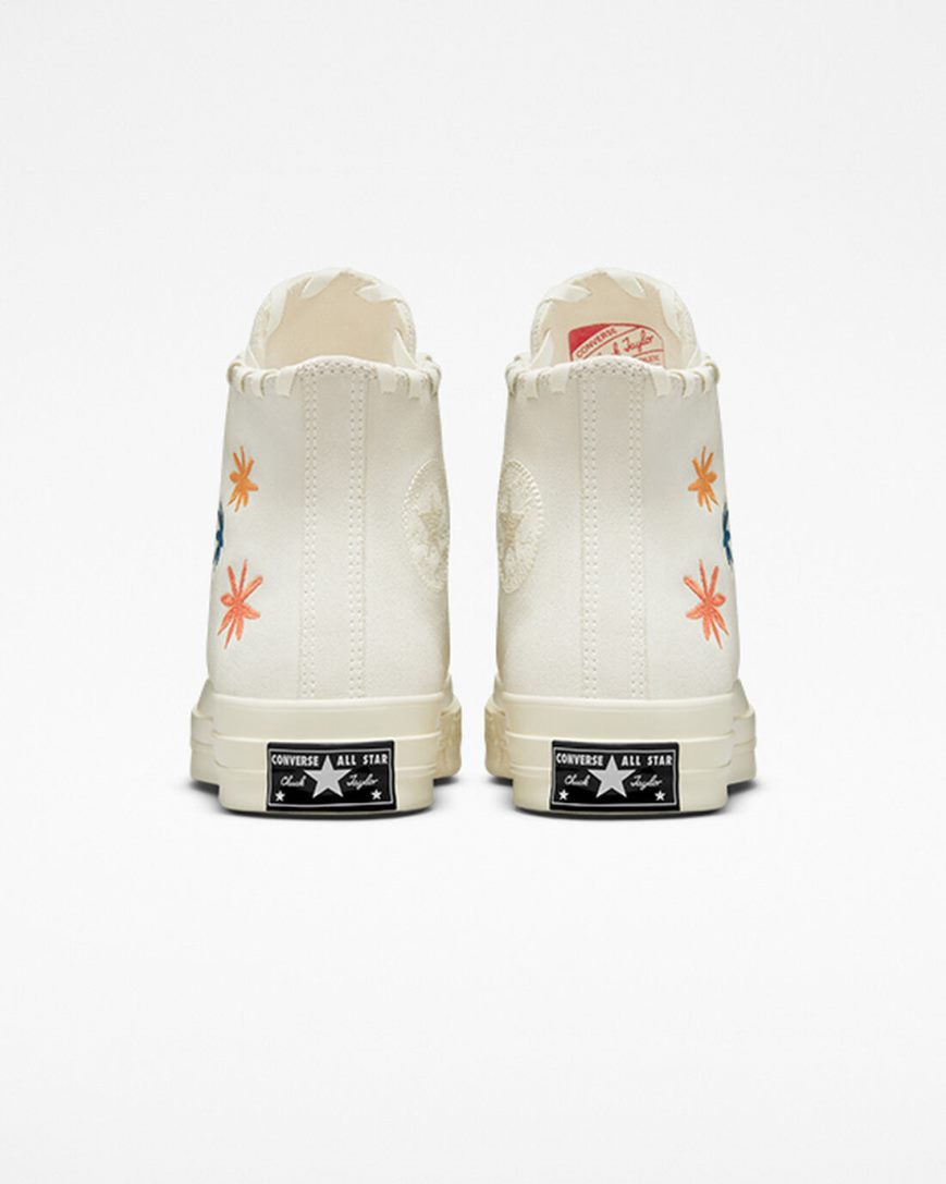 Beige / Beige White Converse Chuck 70 Embroidered Florals Women's High Top Shoes | TZI98LK34