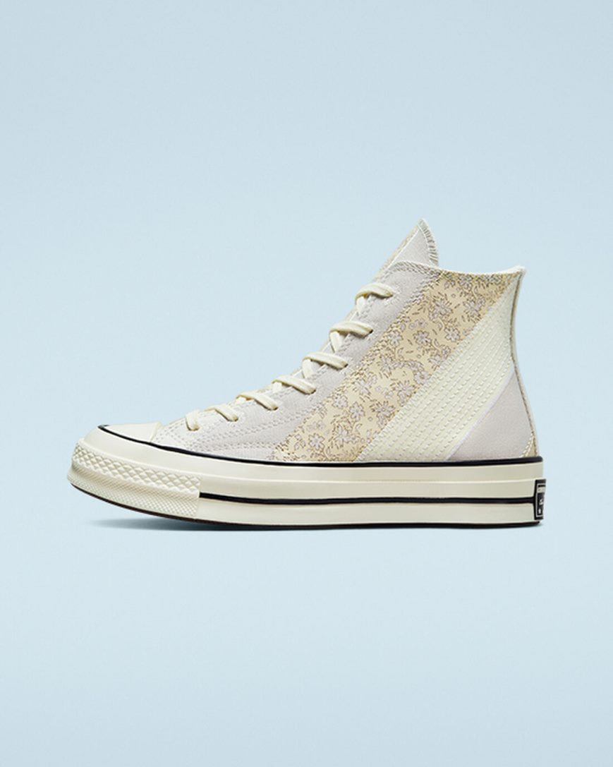 Beige / Black Converse Chuck 70 Embroidered Floral Women's High Top Shoes | UN9384IK1