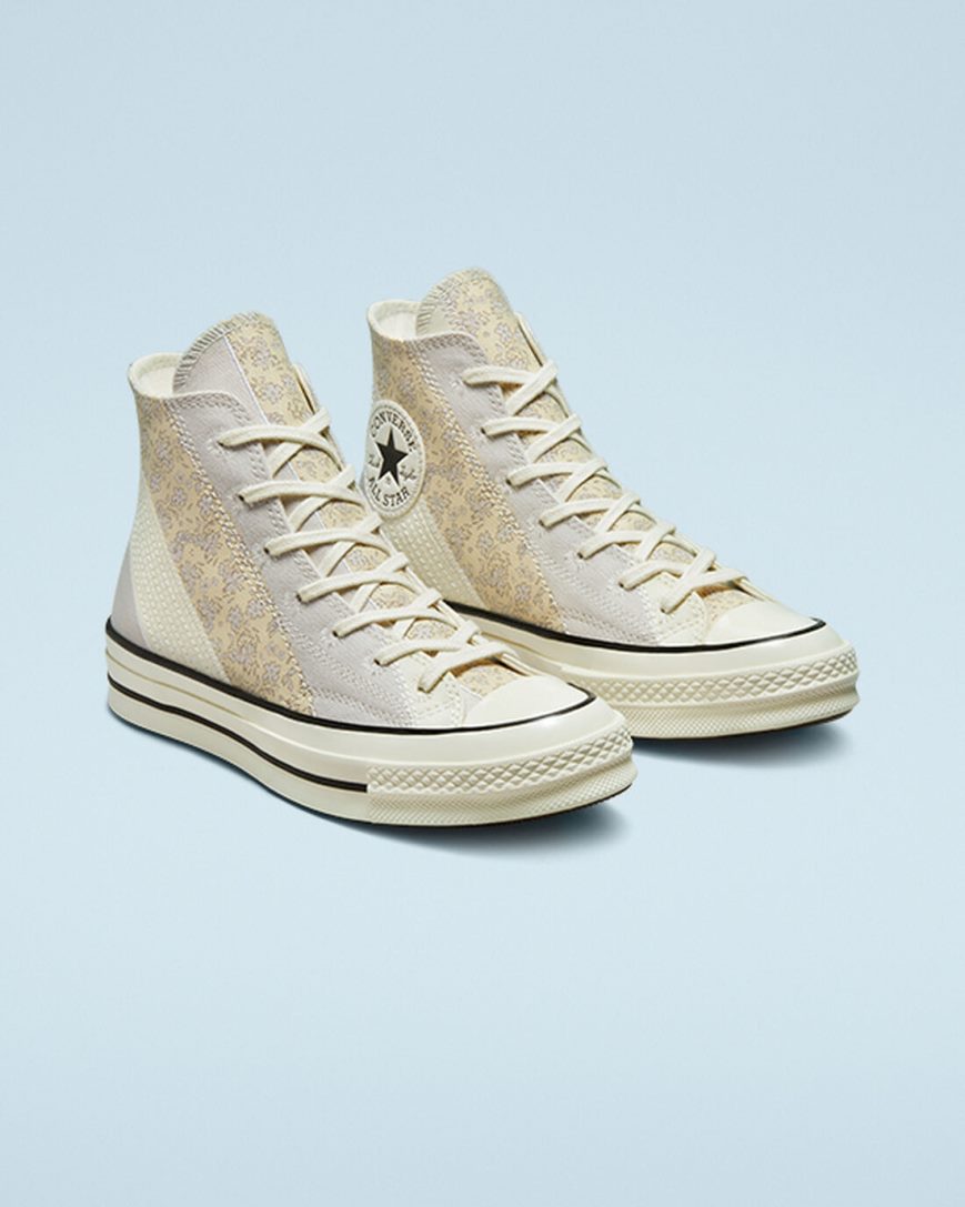 Beige / Black Converse Chuck 70 Embroidered Floral Women's High Top Shoes | UN9384IK1