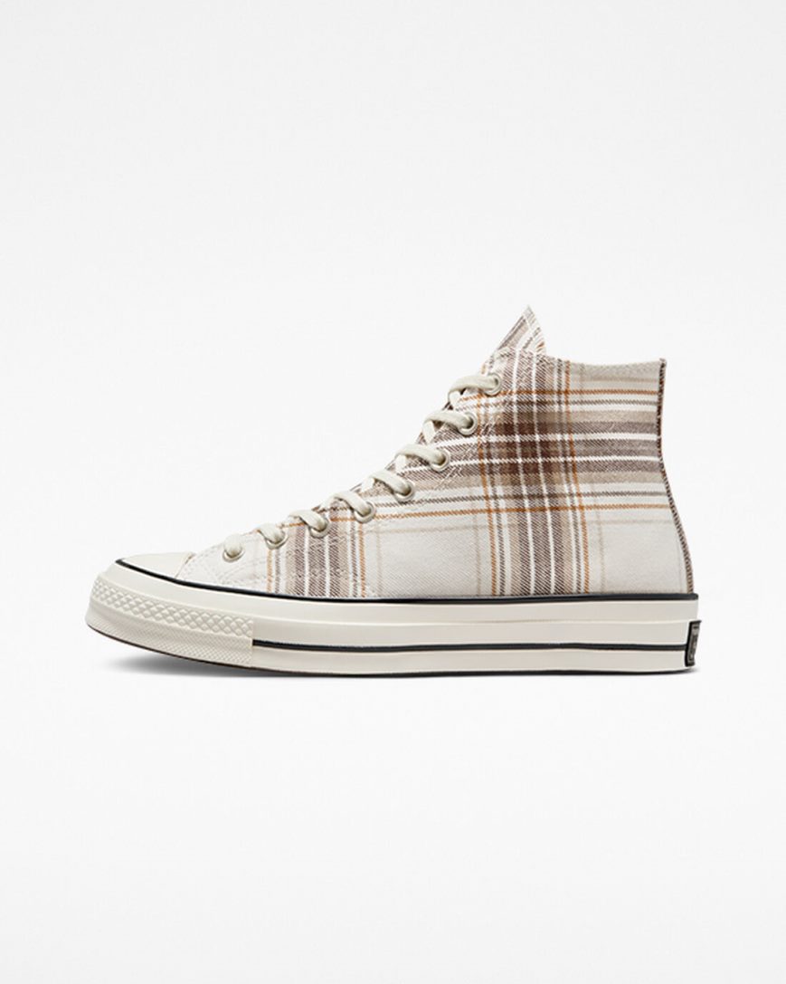 Beige / Black Converse Chuck 70 Tartan Women's High Top Shoes | EL4897KI5