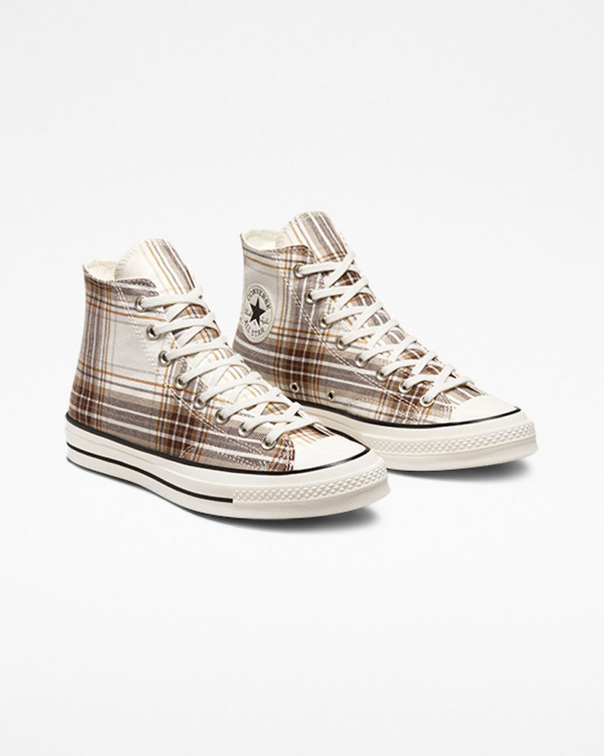 Beige / Black Converse Chuck 70 Tartan Women's High Top Shoes | EL4897KI5