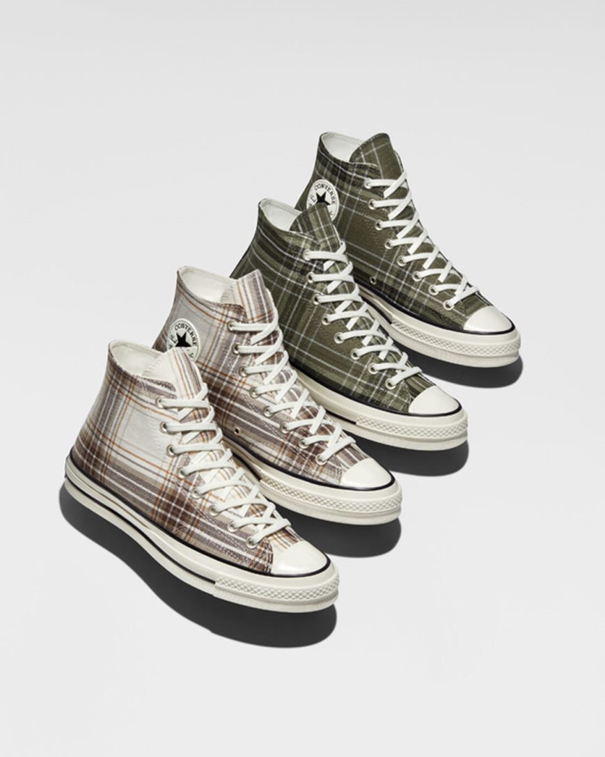 Beige / Black Converse Chuck 70 Tartan Women's High Top Shoes | EL4897KI5