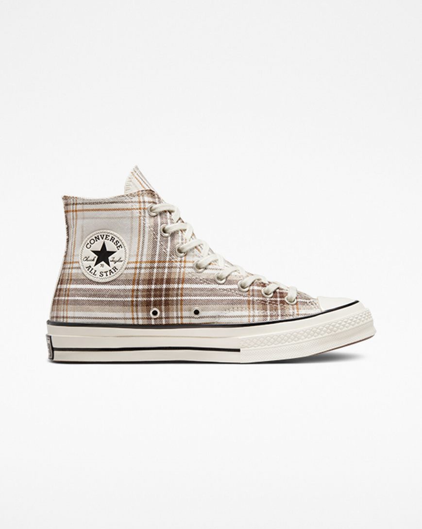 Beige / Black Converse Chuck 70 Tartan Women\'s High Top Shoes | EL4897KI5