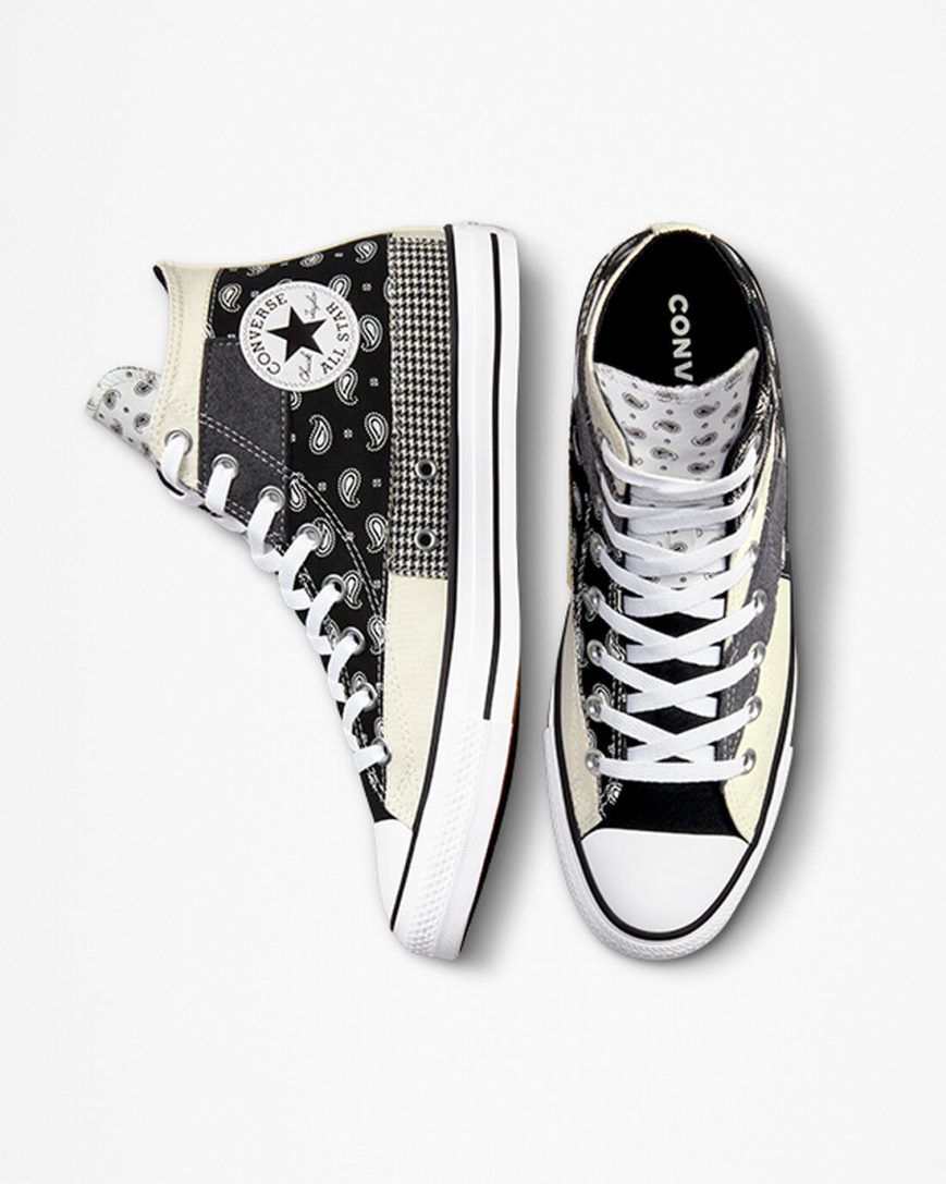 Beige / Black / White Converse Chuck Taylor All Star Hacked Patterns Women's High Top Shoes | HE59437L8