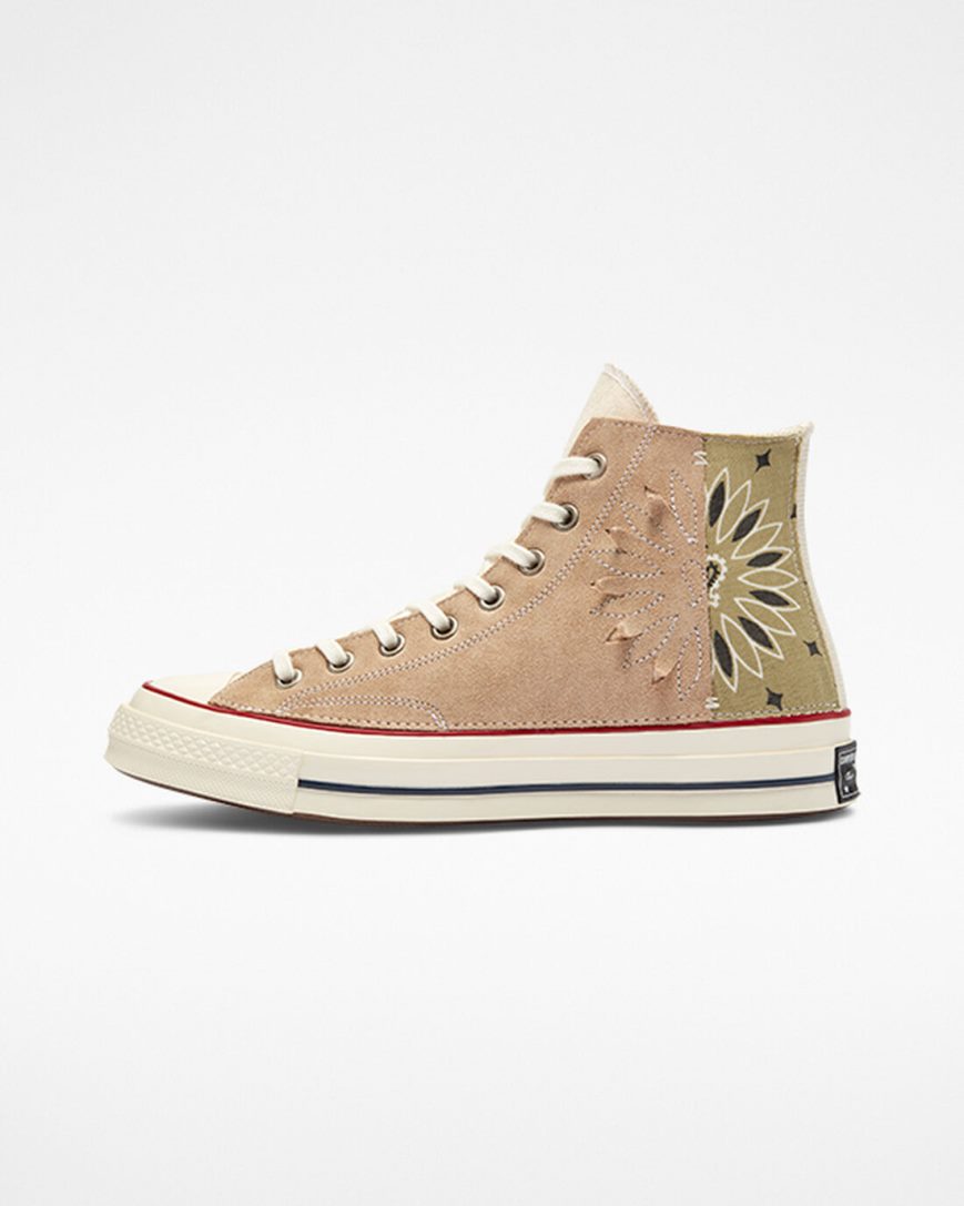 Beige Brown Converse Chuck 70 LTD Paisley Suede Women's High Top Shoes | OC154I379