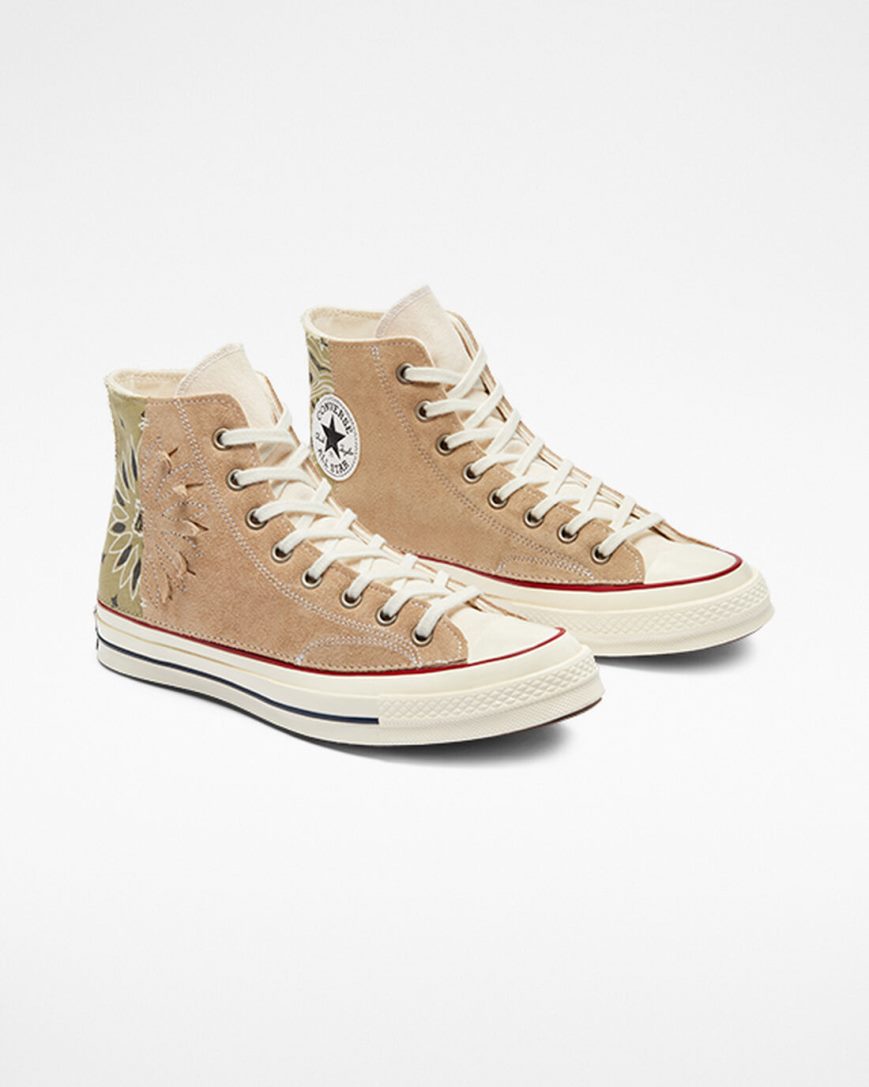 Beige Brown Converse Chuck 70 LTD Paisley Suede Women's High Top Shoes | OC154I379