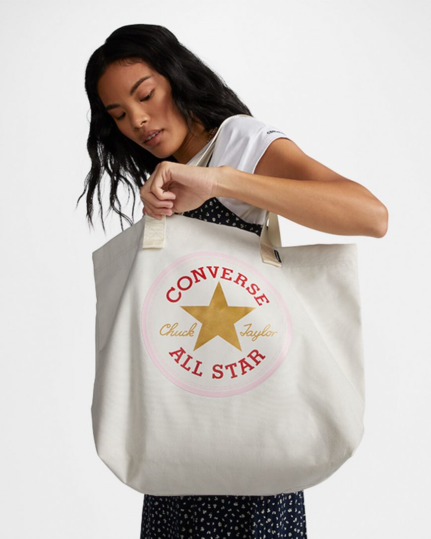 Beige Converse All Star Patch Tote Women's Bags | XH45I1L89