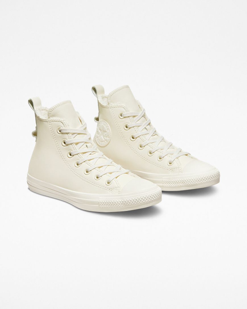 Beige Converse Chuck Taylor All Star Lined Leather Women's High Top Shoes | TX8IL7915