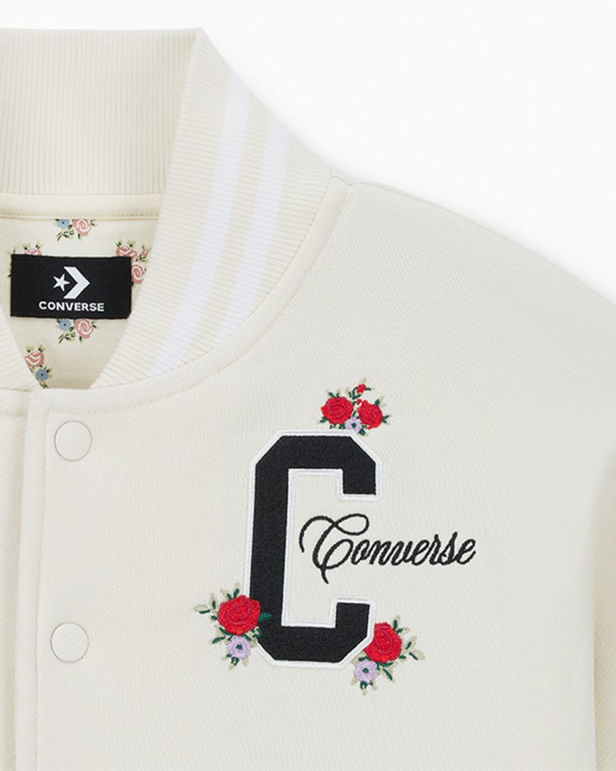 Beige Converse Embroidered Rose Women's Bomber Jackets | ME84IK751