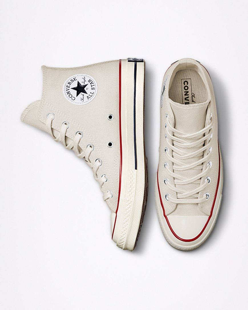 Beige / Dark Red Converse Chuck 70 Vintage Canvas Women's High Top Shoes | XE7LK193I