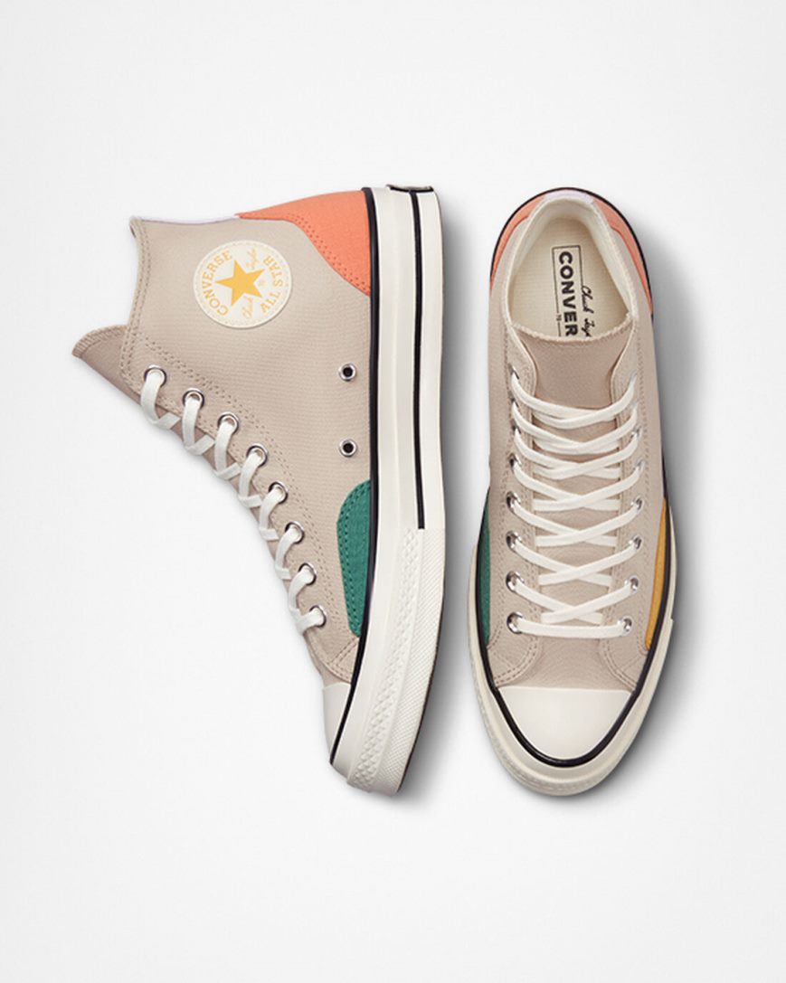 Beige / Green / Orange Converse Chuck 70 Color Block Women's High Top Shoes | BT95I3K18