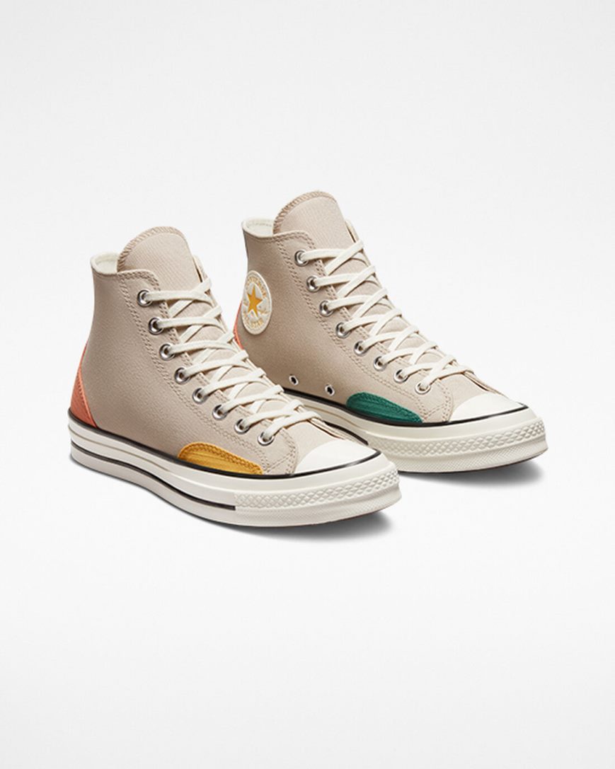 Beige / Green / Orange Converse Chuck 70 Color Block Women's High Top Shoes | BT95I3K18