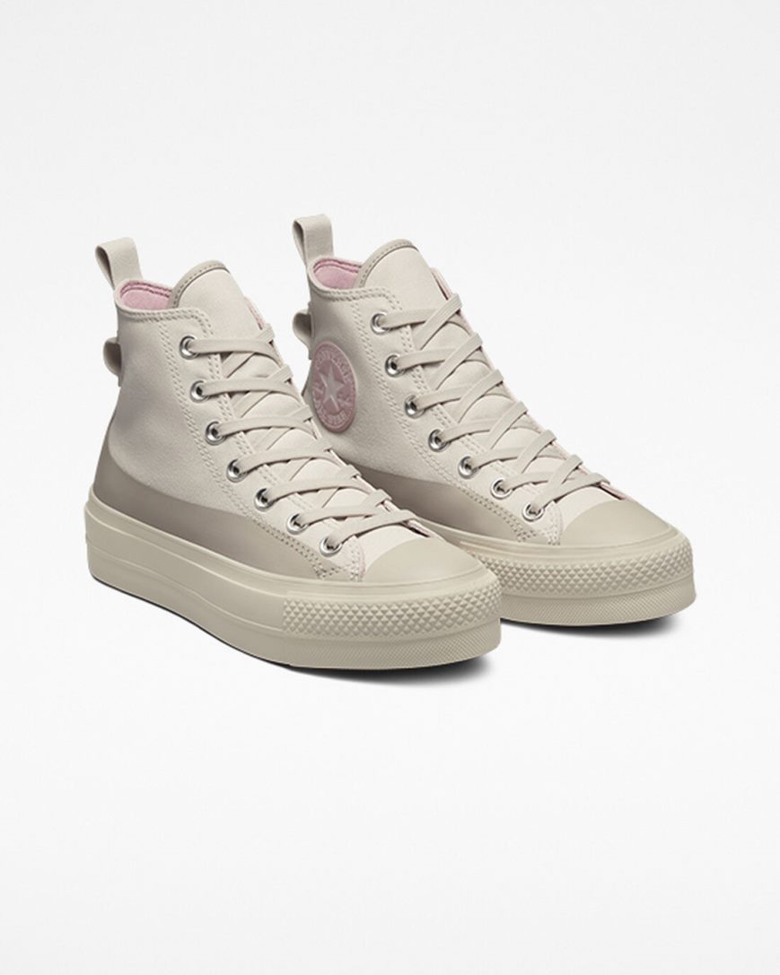 Beige / Grey Converse Chuck Taylor All Star Lift Water-Repellent Canvas High Top Women's Platform Shoes | ADK4L3718