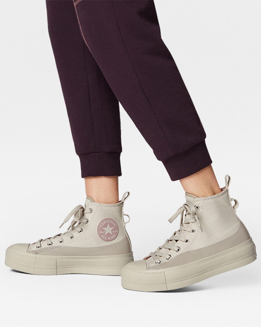 Beige / Grey Converse Chuck Taylor All Star Lift Water-Repellent Canvas High Top Women's Platform Shoes | ADK4L3718