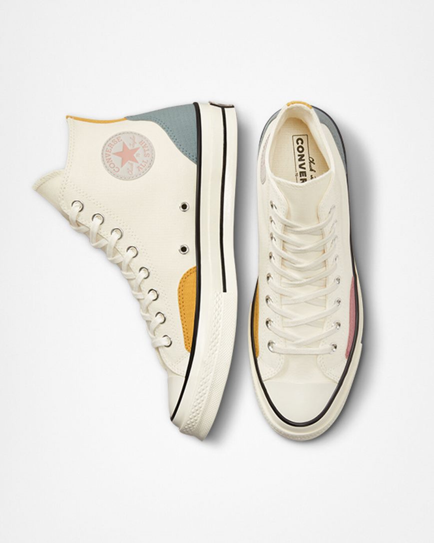 Beige / Grey / Yellow Converse Chuck 70 Color Block Women's High Top Shoes | KR4L198K7