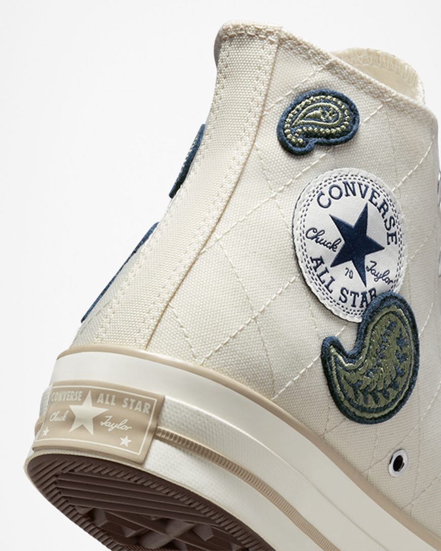 Beige / Navy / Green Converse Chuck 70 Crafted Patches Men's High Top Shoes | VE319I547