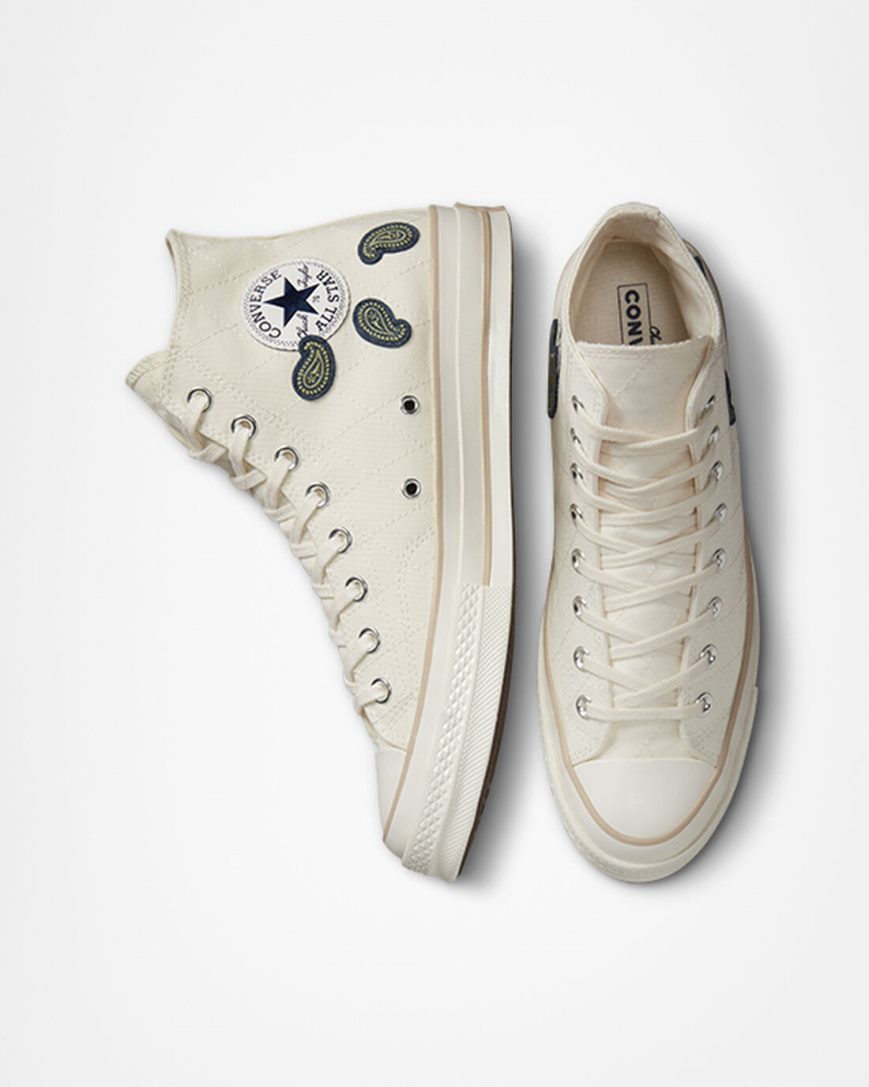 Beige / Navy / Green Converse Chuck 70 Crafted Patches Men's High Top Shoes | VE319I547