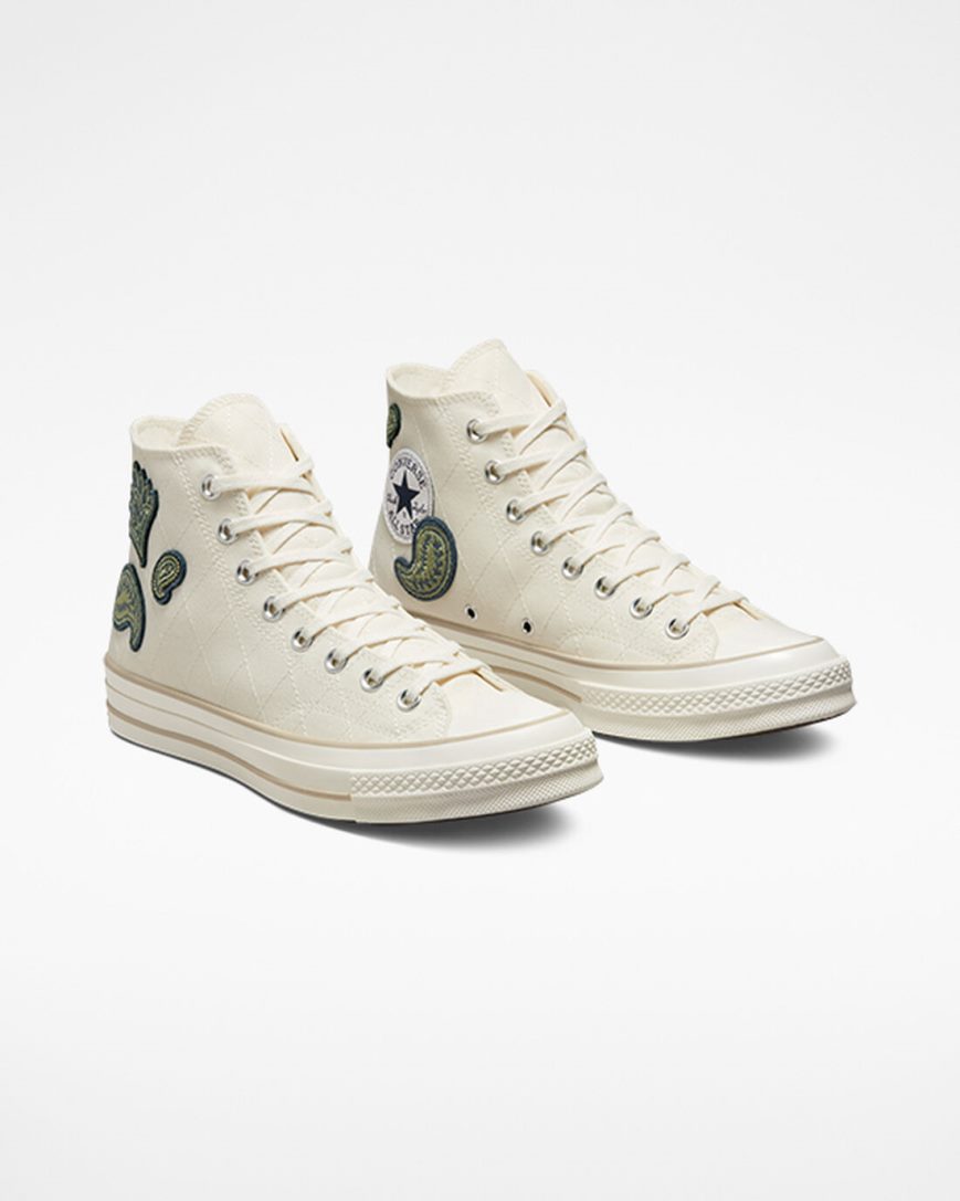 Beige / Navy / Green Converse Chuck 70 Crafted Patches Men's High Top Shoes | VE319I547