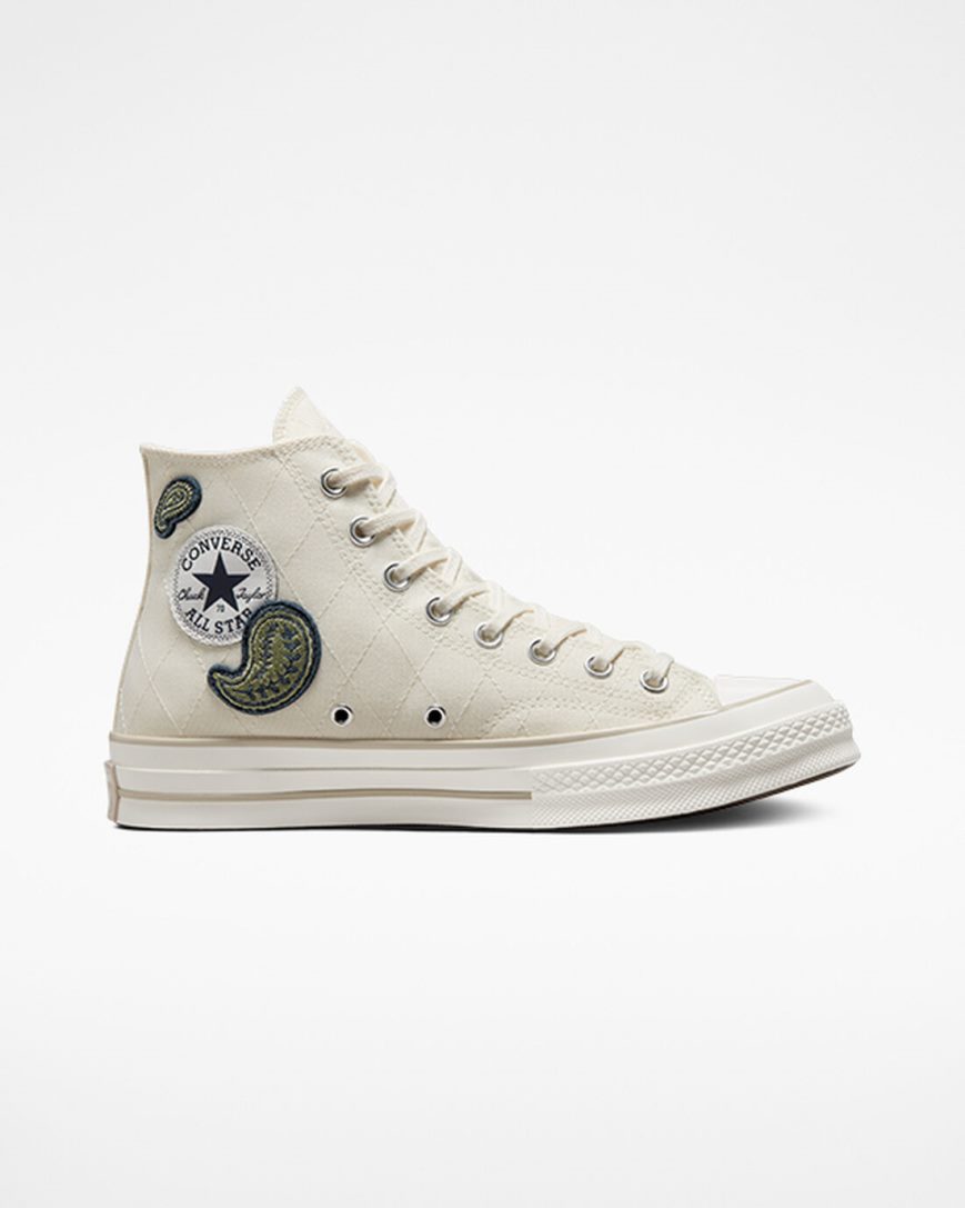 Beige / Navy / Green Converse Chuck 70 Crafted Patches Men\'s High Top Shoes | VE319I547